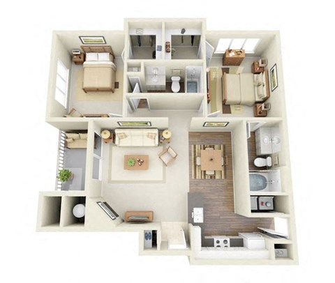 Floor plan for 2 beds, 2 baths, 1093 sqft